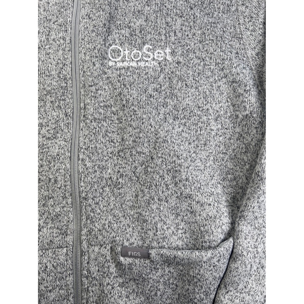 FIGS Fleece Jacket Mens XL Gray Full Zip Heathered OtoSet Embroidered Mock Neck - Picture 2 of 6
